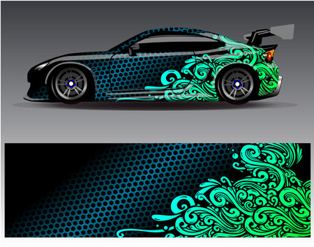 Car wrap design vector. Graphic abstract stripe racing background kit designs for wrap vehicle race car rally adventure and liveryのイラスト素材