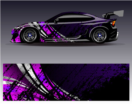 Car wrap design vector.Graphic abstract stripe racing background designs for vehicle, rally, race, adventure and car racing liveryのイラスト素材