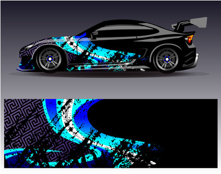 Car wrap design vector.Graphic abstract stripe racing background designs for vehicle, rally, race, adventure and car racing liveryのイラスト素材