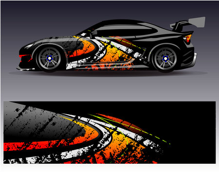Car wrap design vector.Graphic abstract stripe racing background designs for vehicle, rally, race, adventure and car racing liveryのイラスト素材