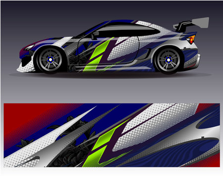 Car wrap design vector. Graphic abstract stripe racing background designs for vehicle, rally, raceのイラスト素材