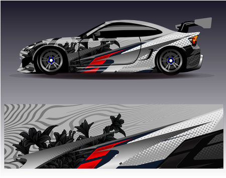 Car wrap design vector. Graphic abstract stripe racing background designs for vehicle, rally, raceのイラスト素材