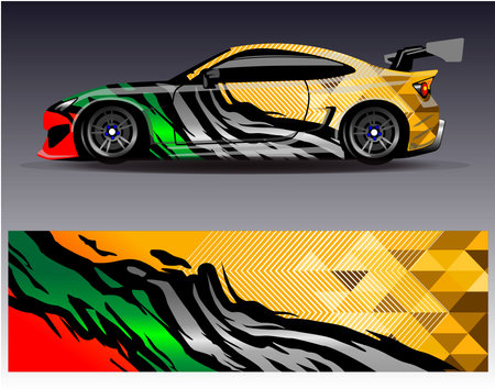 Car wrap design vector. Graphic abstract stripe racing background designs for vehicle, rally, raceのイラスト素材