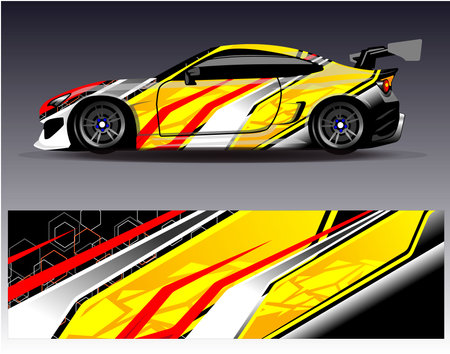 Car wrap design vector. Graphic abstract stripe racing background designs for vehicle, rally, raceのイラスト素材