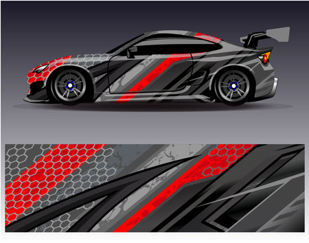 Car wrap design vector. Graphic abstract stripe racing background designs for vehicle, rally, raceのイラスト素材