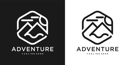 Landscape logo vector minimalist. Premium Vectorのイラスト素材