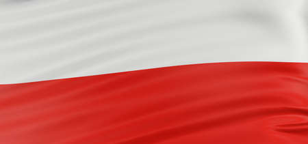 3D Polish flag with fabric surface texture. White background.の写真素材