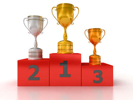 Podium with trophiesの写真素材