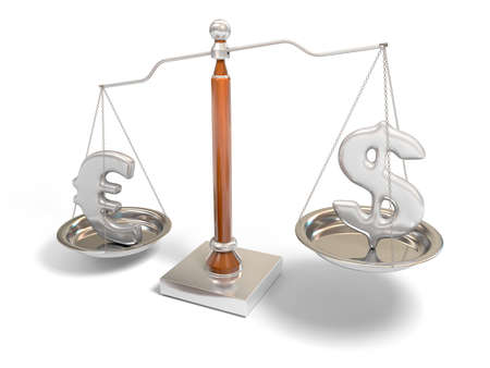 Currency on balance scale の写真素材