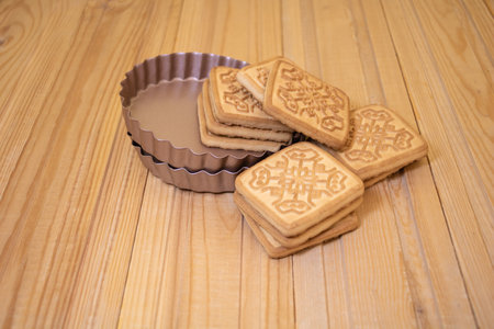 Tasty biscuits on wooden background - Close up.
