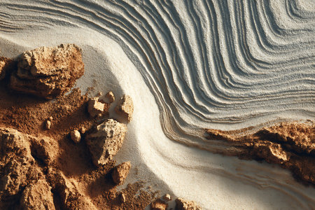 Rippled Sand Terrain with Scattered Rocks and Natural Erosion Patternsの素材