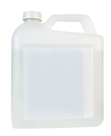 Opaque white liquid container with blank label. Copy space.