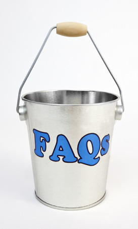 FAQs with shiny silver bucket. Isolated.の写真素材