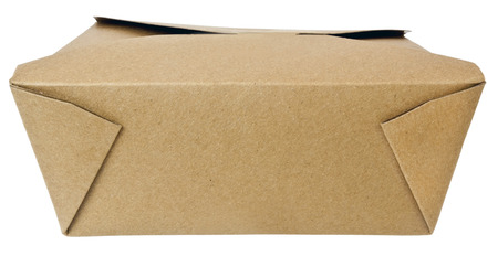 Closed cardboard take-out box lunch. Isolated.
