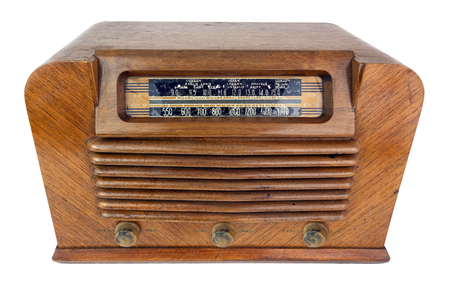 Antique vacuum tube radio in wood case. Isolated.の写真素材