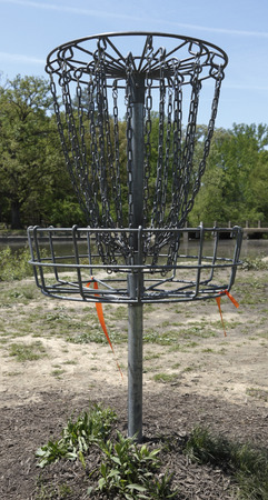 Disc golf basket. Vertical.