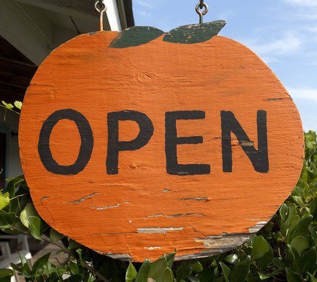Big orange orange OPEN sign.