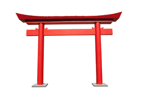Red Chinese traditional gate entrance. Isolated.の写真素材