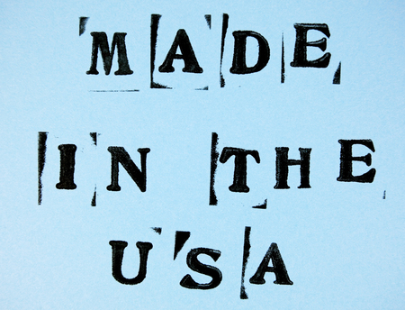 Simple handmade MADE IN THE USA sign made from alphabet block stamps.の写真素材