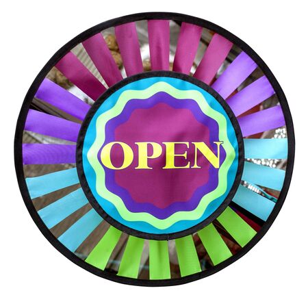 Colorful spinning fabric OPEN sign.