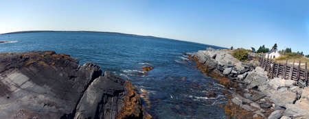 Blue Rocks sea panorama near Lunenburg, Nova Scotia. One time fishing village now a tourist destination.の写真素材