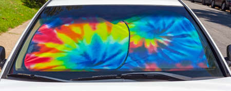 Colorful tie-dye car windshield sunshade.の写真素材