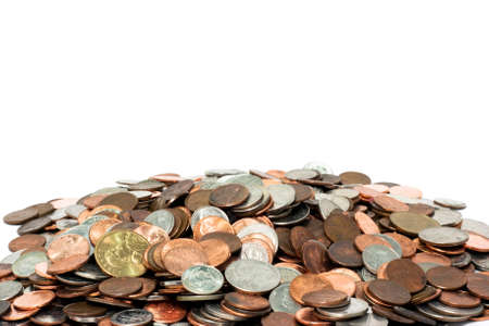 Pile of US coins with copy space above. Horizontal.の写真素材
