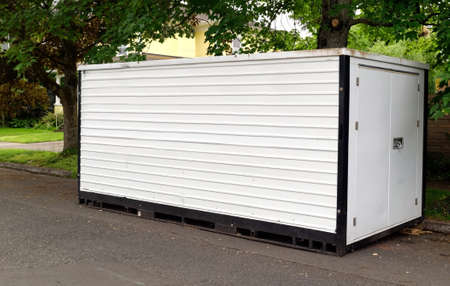 Storage container on residential neighborhood street. Horizontal.の写真素材