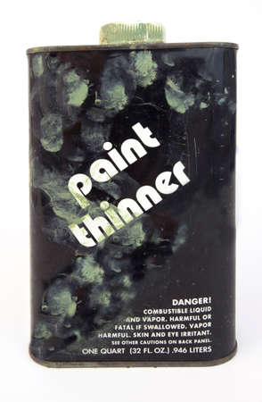 Used, smudged paint thinner can.	Isolated.の写真素材