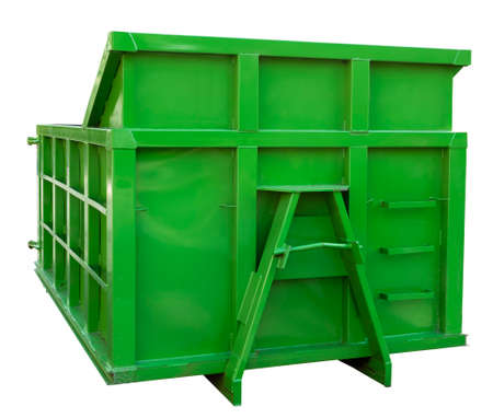 Newly painted green industrial dumpster container. Isolated.の写真素材