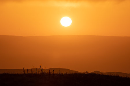 Beautiful dramatic sunset over desert. Wilderness. Nature landscape. Makhtesh Ramon Crater, Israelの写真素材