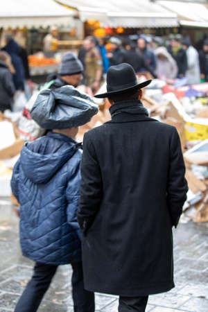 Jerusalem Israe View of unidentified people shopping at Mahane Yehuda market in Jerusalem before the time when the coronavirus epidemic hit Israel and changed the lives of peopleの写真素材