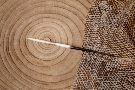 The texture of the surface of the old tree stump. Very old wood texture. The texture of the sawn wood. Close-up. The texture of the core of the tree trunk. Cracks in the old saw cut.の写真素材