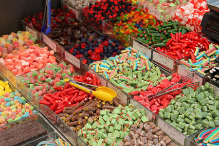 Various Colorful Gummi Candy Sweets at Marketの写真素材