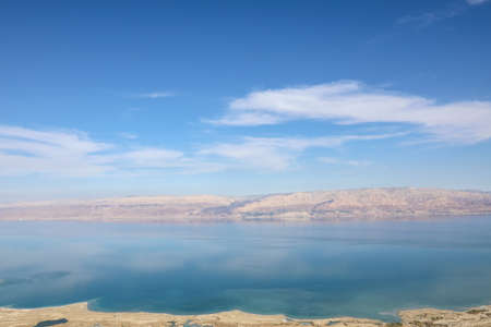 Top view from Masada fortress to the Judean desert and the Dead Seaの写真素材