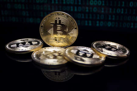 Bitcoin is an open source peer-to-peer electronic cash system that uses blockchain technologyの写真素材