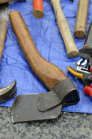 Chisel and small block plane with wood shavings. Carpenter cabinet maker hand tools on the...