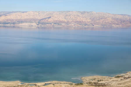 Top view from Masada fortress to the Judean desert and the Dead Seaの写真素材