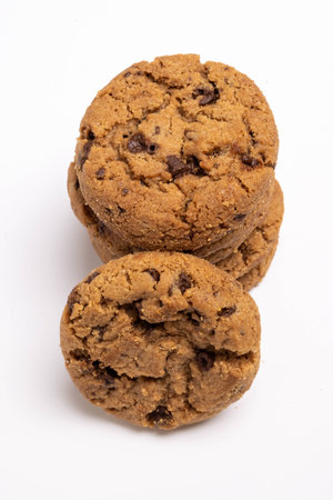 Chocolate chip cookies isolated on white background, Homemad cookies close up.の写真素材