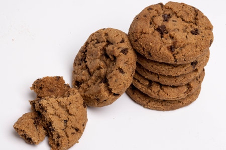 Chocolate chip cookies isolated on white background, Homemad cookies close up.の写真素材