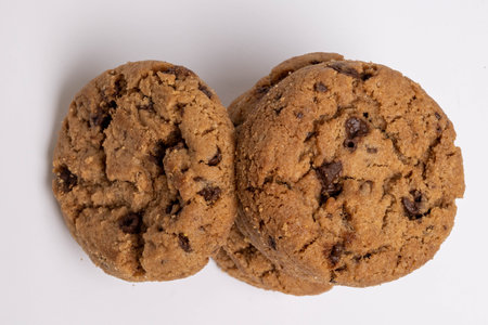Chocolate chip cookies isolated on white background, Homemad cookies close up.の写真素材