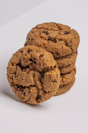 Chocolate chip cookies isolated on white background, Homemad cookies close up.の写真素材
