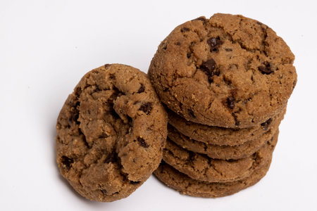 Chocolate chip cookies isolated on white background, Homemad cookies close up.の写真素材