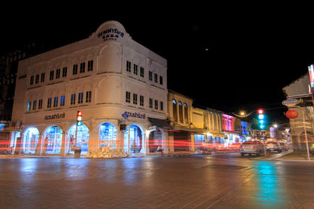December 23, 2016, Phuket town, Thailand: Thalang road in Phuket old town with its colorful old buildings in Sino Portuguese style is a very famous tourist destination of Phuketのeditorial素材