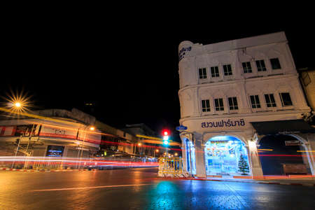 December 23, 2016, Phuket town, Thailand: Thalang road in Phuket old town with its colorful old buildings in Sino Portuguese style is a very famous tourist destination of Phuketのeditorial素材