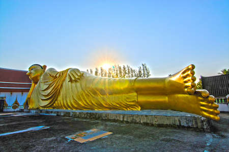 Lying Buddha statue in Wat Sri Sunthon temple on Phuket in Thailandの写真素材