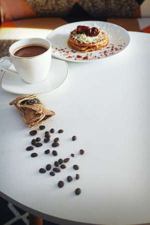 Hot Chocolate mix coffee and snackの写真素材