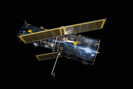Isolated space satellite against black background.の写真素材