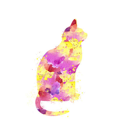 Cat with Watercolor Splash effect against clear white background.の写真素材