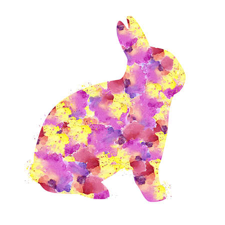 Rabbit with Watercolor Splash effect against clear white background.の写真素材